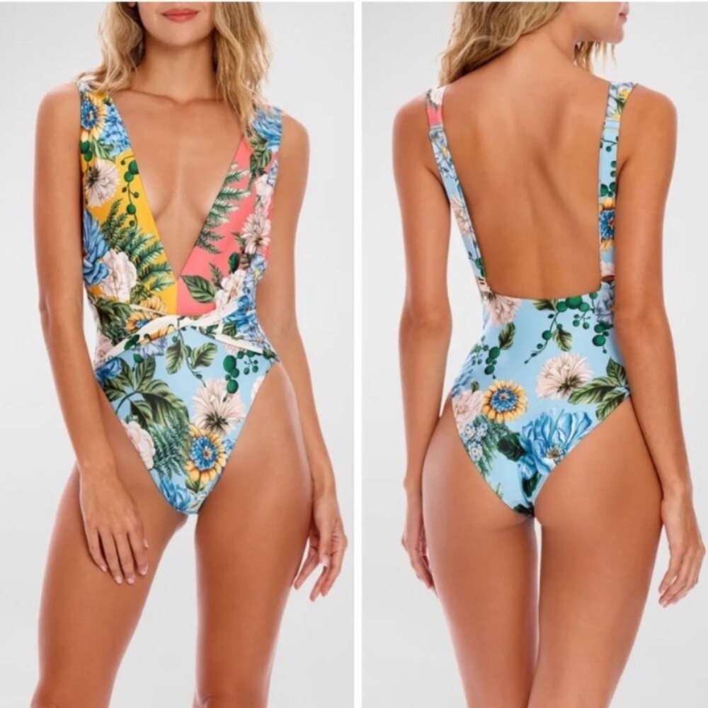New! Agua Bendita Pacifico Ellis Aine Floral One-Piece Swimsuit 39132